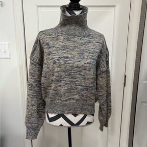 SAGE Funnel Neck Sweater‎ Balloon Sleeve Cozy Cabincore Knit Chunky Cropped Warm